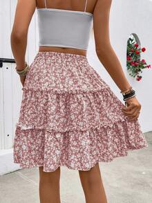 Breezaya Spring/Summer Vacation Floral Tiered Frill Trim Skirt - Dusty Pink - View 2