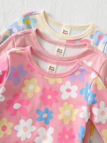 Cozy Pixies 女婴睡衣两件套，春夏四季针织睡衣裙，短袖，粉色、白色蝴蝶结爱心印花，可爱风格，舒适家居服，适合宝宝穿着 - 彩色 - 查看 4