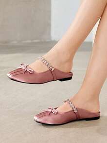 MOTF Bailarinas Mary Jane con punta cuadrada y detalles de strass para zapatos de Navidad y primavera - Polvo profundo - Ver 6