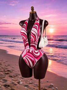 SaltGleam SaltGleam Women's Colorblock Halter Neck Sexy Versatile Bodysuit For Dates & Outings - Multicolor - View 1