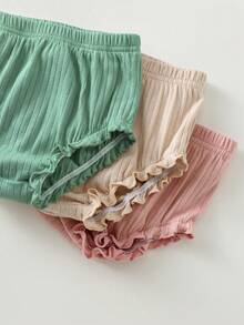 Cozy Pixies 3pcs Baby Girl Solid Color Comfortable Elastic Waist Triangle Shorts Set, Summer Shorts & Crawler Pants - Mint Green - View 4