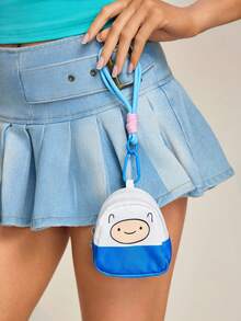 ADVENTURE TIME X SHEIN 冒險卡通主題超迷你聚酯纖維零錢包套組，可愛便攜式鑰匙圈收納包附腕帶與掛鉤，小容量收納袋可用於硬幣與耳機，卡通迷完美禮物 - 白色 - 查看 3