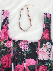 SHEIN VCAY Áo hai dây cỡ lớn thanh lịch in hoa cho mùa hè - Nhiều màu - Xem 4