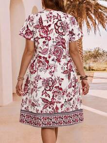 EMERY ROSE Vestido casual de vacaciones con estampado floral de talla grande - Color caoba - Ver 2