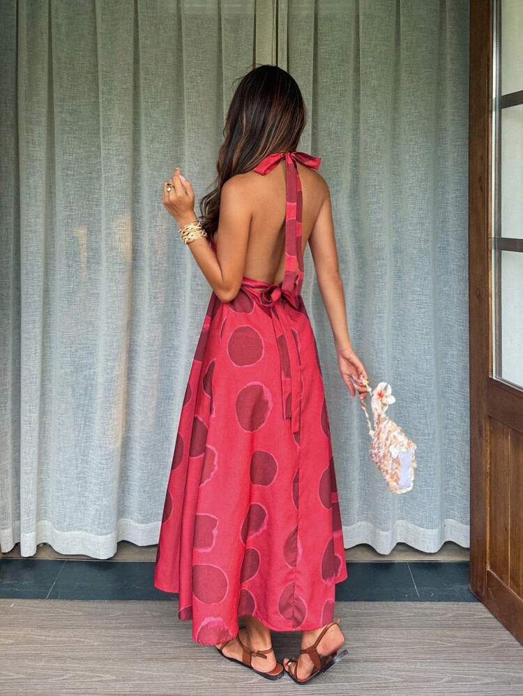 Women's All-Over Print Halter Backless Casual Dress
