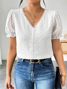 SHEIN 女士优雅纯棉衬衫，适合日常穿着、通勤和度假。 - 白色 - 查看 6