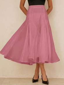BELROSIE French Fashion Elegant Lady Texture Fabric Oversized Hem Design Skirt, Suitable For Dating & Vacation - Pink - View 6
