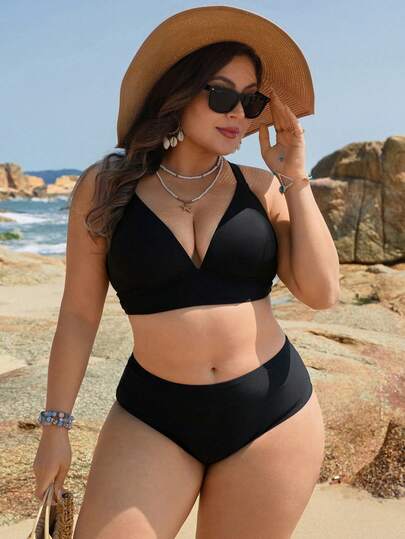 Swim Lushoire Plus Size Women Solid Color Sexy Bikini Top For Beach Vacation