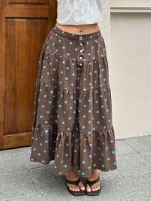 Rivivi Plus Size Ruffled Denim Skirt, Western Wear For Women - Brown - View 3