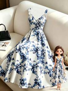 GlowEve CURVE Đầm nữ cỡ lớn kiểu Pháp in họa tiết, dáng chữ A ôm eo, thích hợp mặc hàng ngày, đi mua sắm, hẹn hò, đi biển, dã ngoại mùa hè. - Xanh và trắng - Xem 7