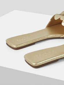MOTF WOMEN'S FASHION CASUAL WOVEN EMBOSSED MULE SLIP-ON FLAT SANDALS VALENTINE'S DAY SUMMER SHOES - Light gold - View 7