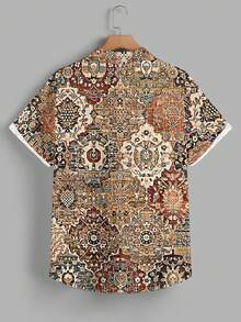 Azurnel Comman Vase Persian Carpet Pattern Casual Men's Standard Size Short Sleeve Polo Shirt - Multicolor - View 5
