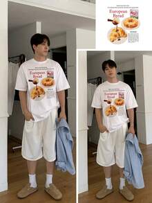 DAZY Camiseta holgada de manga corta con estampado de letras blanca para hombres - Blanco - Ver 5