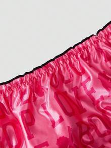Chillnights Betty Boop x SHEIN Culottes confortables pour femmes, en satin rose, avec volants, mignons et doux - Rose vif - Voir 3