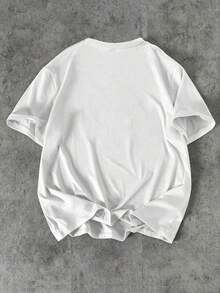 Manfinity Hypemode Camiseta de manga corta de cuello redondo con estampado de letras y flores de cerezo, casual para hombre, verano - Blanco - Ver 3