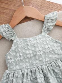 Cozy Pixies Cozy Pieces 女婴可爱夏季蝴蝶结镂空袖连衣裙 - 青碧色 - 查看 4