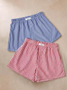 EverLounge 2pcs/Set Multicolor Loose Boxer Briefs, Striped Button Design Casual Underwear, Comfortable Relaxed Fit Boxer Shorts For Sports, Home, Beach - Multicolor - View 1