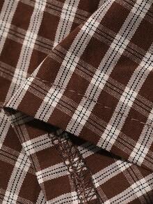 Livesso Women's Vintage Plaid Puff Sleeve Top And Shorts Pajama Set, Summer - Coffee Brown - View 8