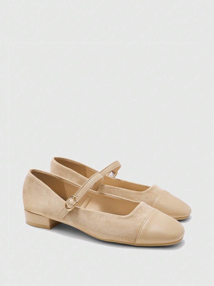CUCCOO BIZCHIC Women's Daily Commute Casual Versatile Solid Color Splicing High Heels - Apricot - View 1