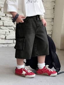 Quần cargo denim ống rộng dáng rộng cho bé trai - màu đen - Xem 6