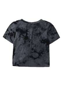 SHEIN EZwear Áo thun xoắn lại Tie Dye màu đen Sexy - màu đen - Xem 2
