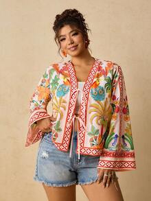 Travachic Plus Size Tropical Print Casual Vacation Shirt - Multicolor - View 12