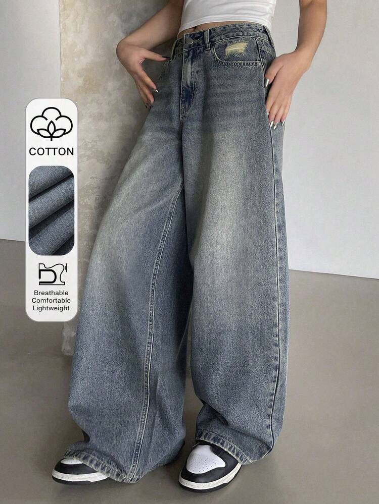 Women's Loose Korean Style Distressed Casual Jeans Petite