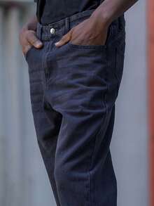BelSigned BelSigned Men's Fashionable Casual Washed Side Pockets Loose Flared Jeans, Grunge - Black - View 6