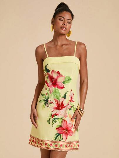 Travachic Women's Casual Floral Print Spaghetti Strap Dress For Vacation