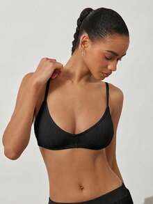 Ocili 2pcs 100% Cotton Ribbed Comfortable Basic Minimalist Underwear, EasyComfort ChicAutumnCasual Women's Bra - Black and White - View 7