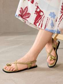MOTF PREMIUM LADIES BURGUNDY CASUAL FASHION COMMUTER AND VACATION STYLE MINIMALIST CASUAL OPEN-TOED CROSSING FLAT SANDALS SUMMER SHOES - Velvet Apricot - View 6