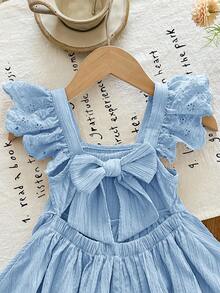 LMoss Kids Vestido casual de niña con cuello cuadrado, volantes en el bajo y unicolor tejido - Celeste - Ver 5