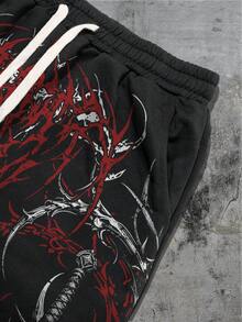 ROMWE MEN Pantalones de chándal holgados con estampado gótico para hombre - Negro - Ver 4