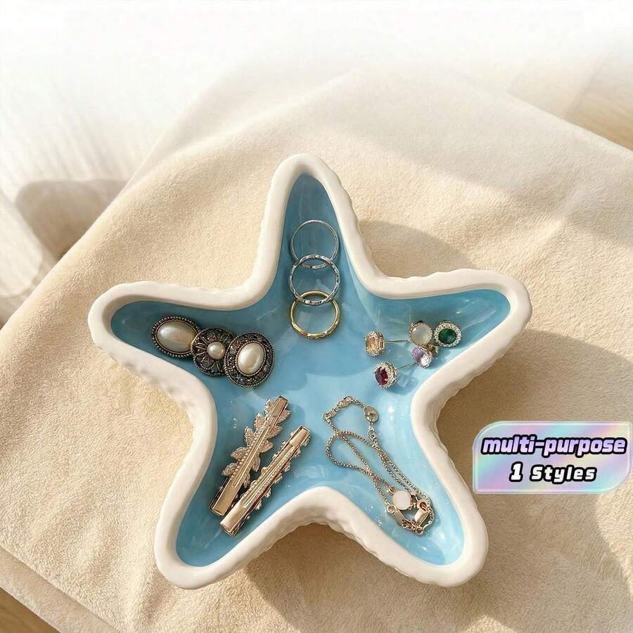 1件多功能陶瓷海星桌面摆件,海星烟灰缸,家居客厅卧室桌面装饰品 - 多色 - 查看 1