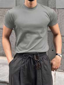 DAZY Men's Solid Color Summer T-Shirt - Grey - View 5