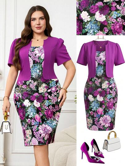 Ellevyn Đầm ôm dáng thanh lịch in hoa phối mảnh dành cho người có vóc dáng đầy đặn, thích hợp cho mùa hè.