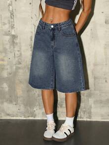 Pantalones capri vaqueros azules de corte holgado para adolescentes - Azul lavado oscuro - Ver 3