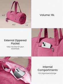 GLOWMODE Bolsa de lona con cremallera de gran capacidad de 16L máx., con correas duales para transporte, para uso diario, actividades y casual - Rosa Fucsia - Ver 4