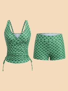 Travachic Women's Printed Drawstring Tie Tankini Swimsuit Set - Multicolor - View 5