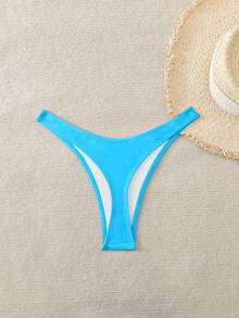 Swim SXY Solid Color High Waist Tight Fit Bikini Bottom - Blue - View 2