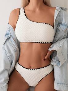 SHEIN Swim Women Color Block Swimwear Set With Bralette And Bikini Bottoms For Beach Vacation,Summer Beach - Beige - View 4