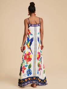 Travachic Vestido de tirantes finos holgado con estampado floral, adecuado para vacaciones de verano - Multicolor - Ver 2