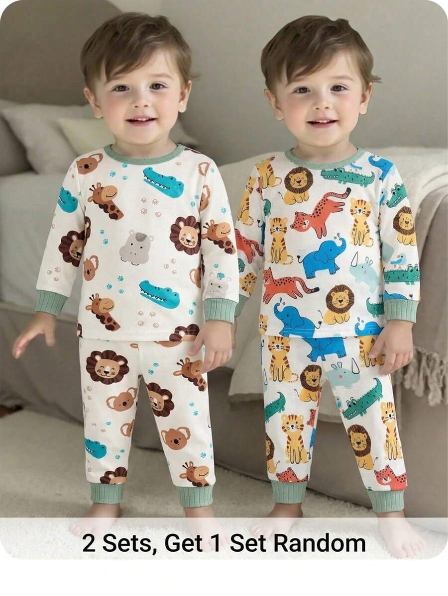 Bộ đồ ngủ dài tay họa tiết hoạt hình dễ thương, vừa vặn, thoải mái cho bé trai. - Nhiều màu - Xem 1
