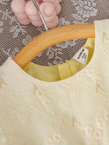 SHEIN Elladie kids 年轻女孩优雅花卉印花刺绣圆领连衣裙 - 黃色 - 查看 7