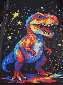 [2pcs/Set] Young Boys Dinosaur Cartoon Glow-In-The-Dark Print Short Sleeve Shorts Knit Snug Fit Pajamas Set - Multicolor - View 6