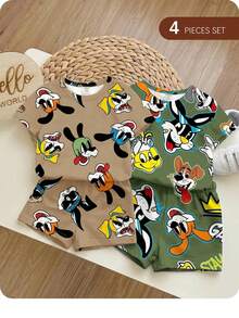 2pcs/Set Baby Boy Casual Minimalist Round Neck Short Sleeve T-Shirt And Shorts Set, Suitable For Summer - Multicolor - View 5
