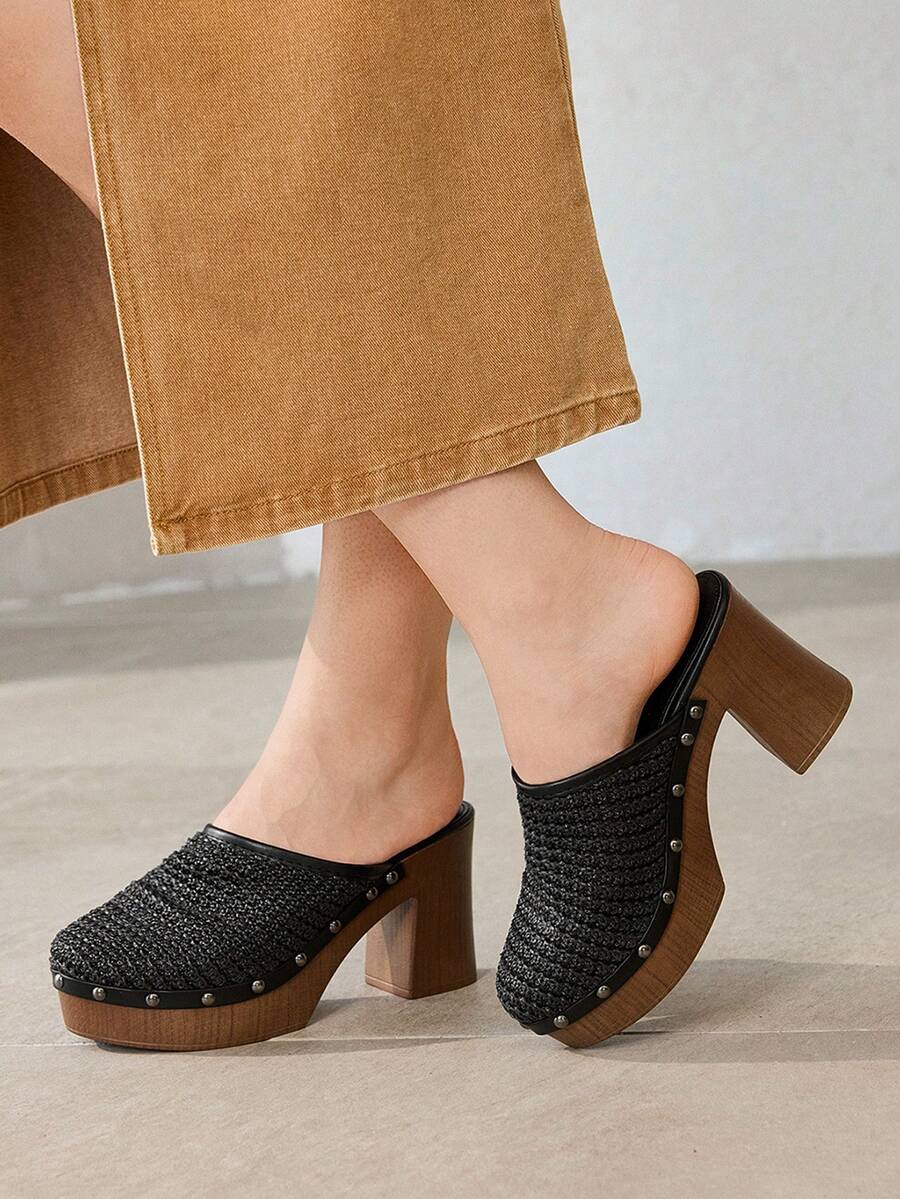 MOTF WOMEN STUDDED PLATFORMS & WEDGE SANDALS SUMMER SHOES - Black - View 1