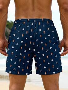 VIVINTIMO Men's Seahorse, Shell, Wave Print Beach Shorts, Milk Silk Lining Faux Sheer, Suitable For Island Vacation, Hawaii Resort, Holiday - Multicolor - View 4