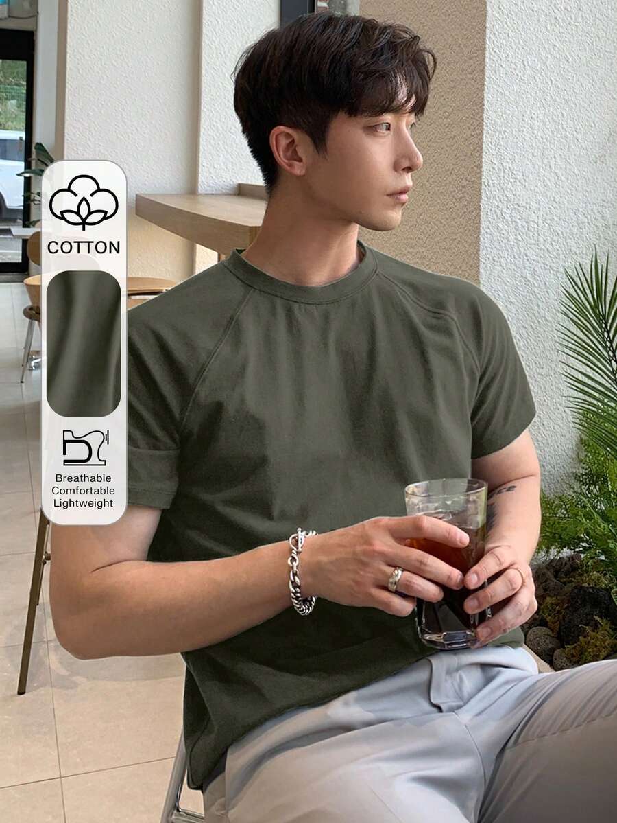 DAZY Men's Raglan Sleeve Plain T Shirt For Summer Easter - Green - View 1