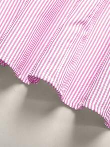 SHEIN 青少年女孩休閒日常百搭舒適夏季奶油黃條紋度假長裙 - 粉色 - 查看 3